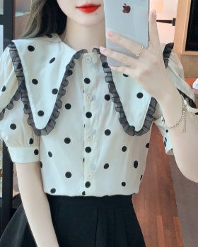 Polka dot tops lace chiffon shirt for women