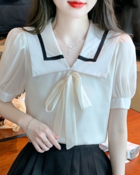 Summer sweet small shirt navy collar bow shirt