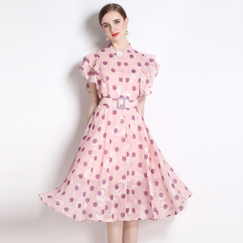 Pinched waist temperament big skirt polka dot dress