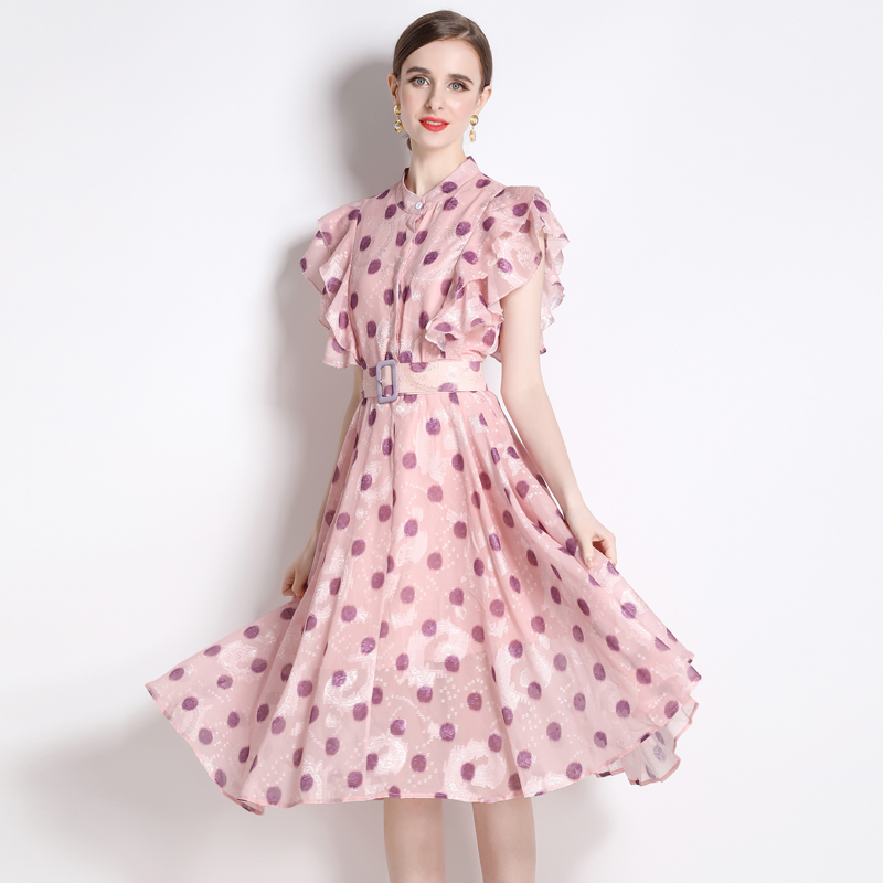 Pinched waist temperament big skirt polka dot dress