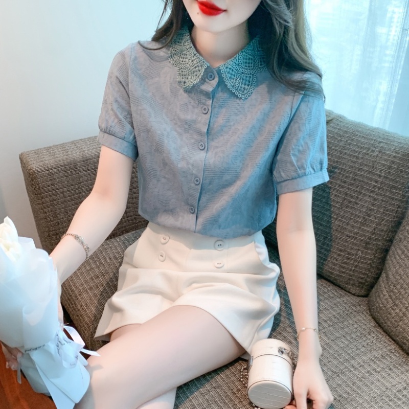 Shirt collar short sleeve small shirt lace shirt for women