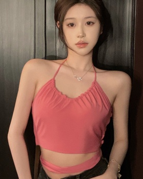Bow bandage rose-red sexy sling halter tops
