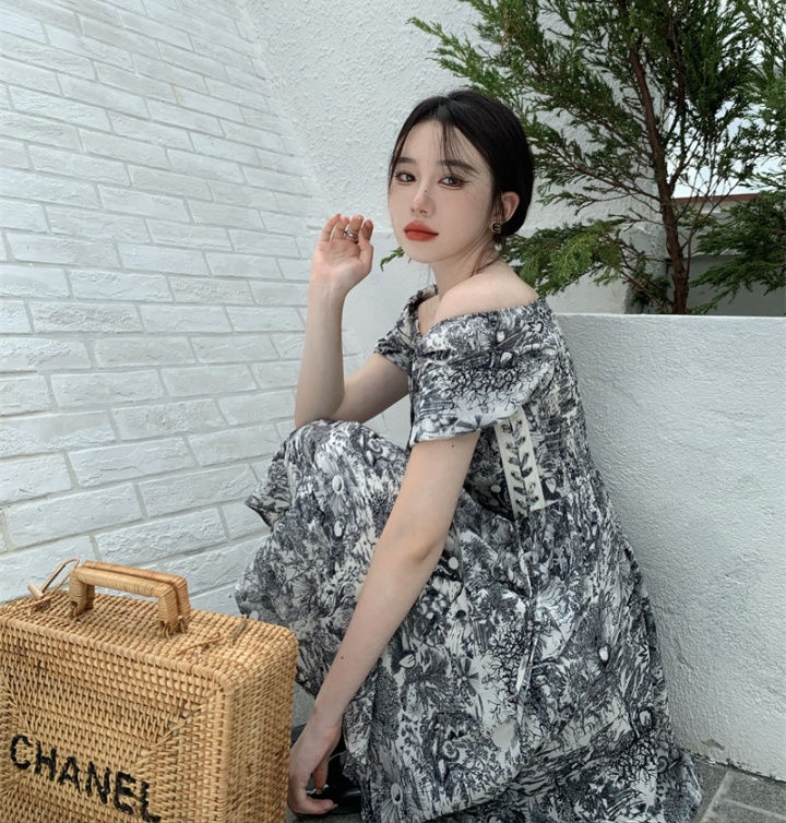 Square collar floral France style tender retro dress