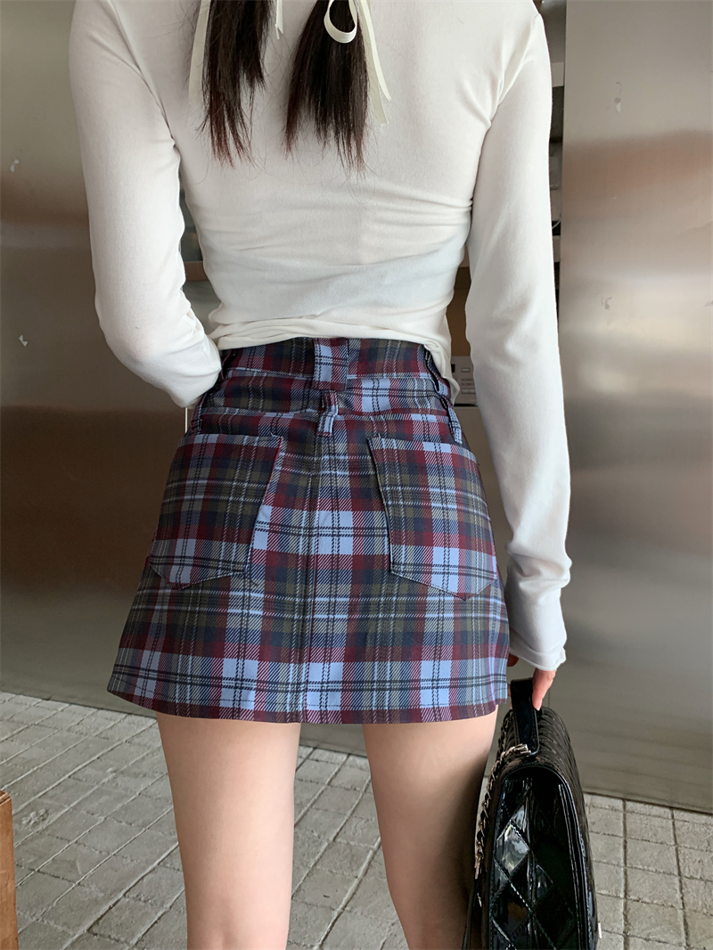 Summer short high waist short skirt slim plaid skirt