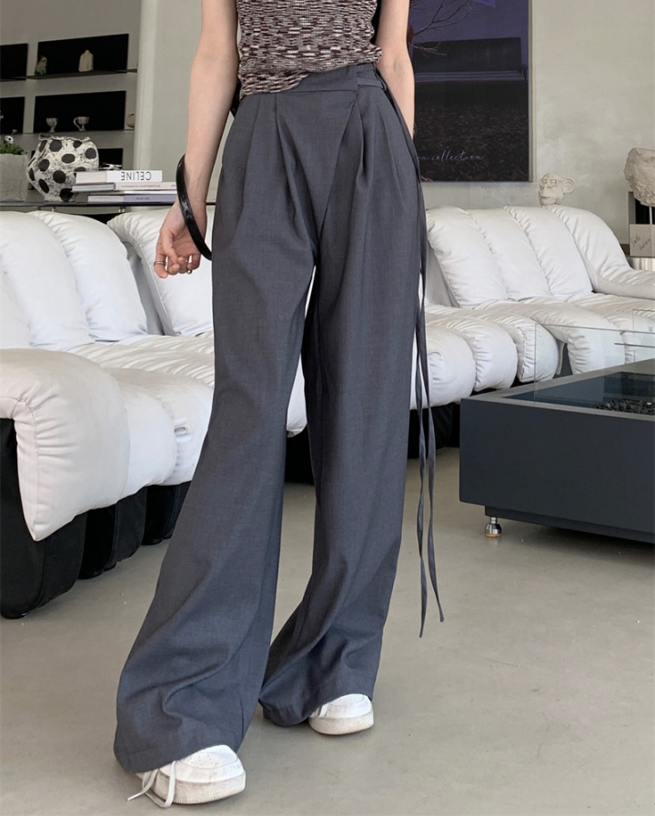 High waist fold wide leg pants mopping straight suit pants
