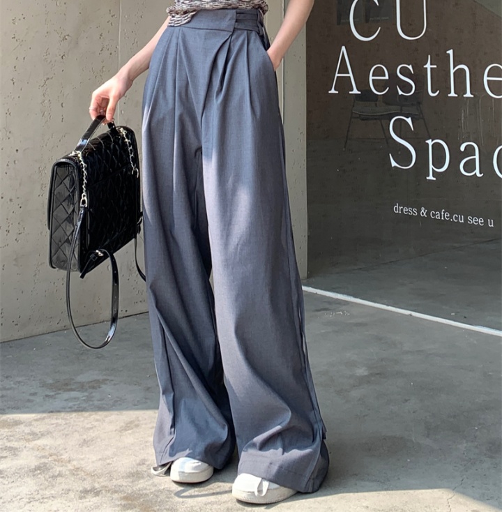 High waist fold wide leg pants mopping straight suit pants