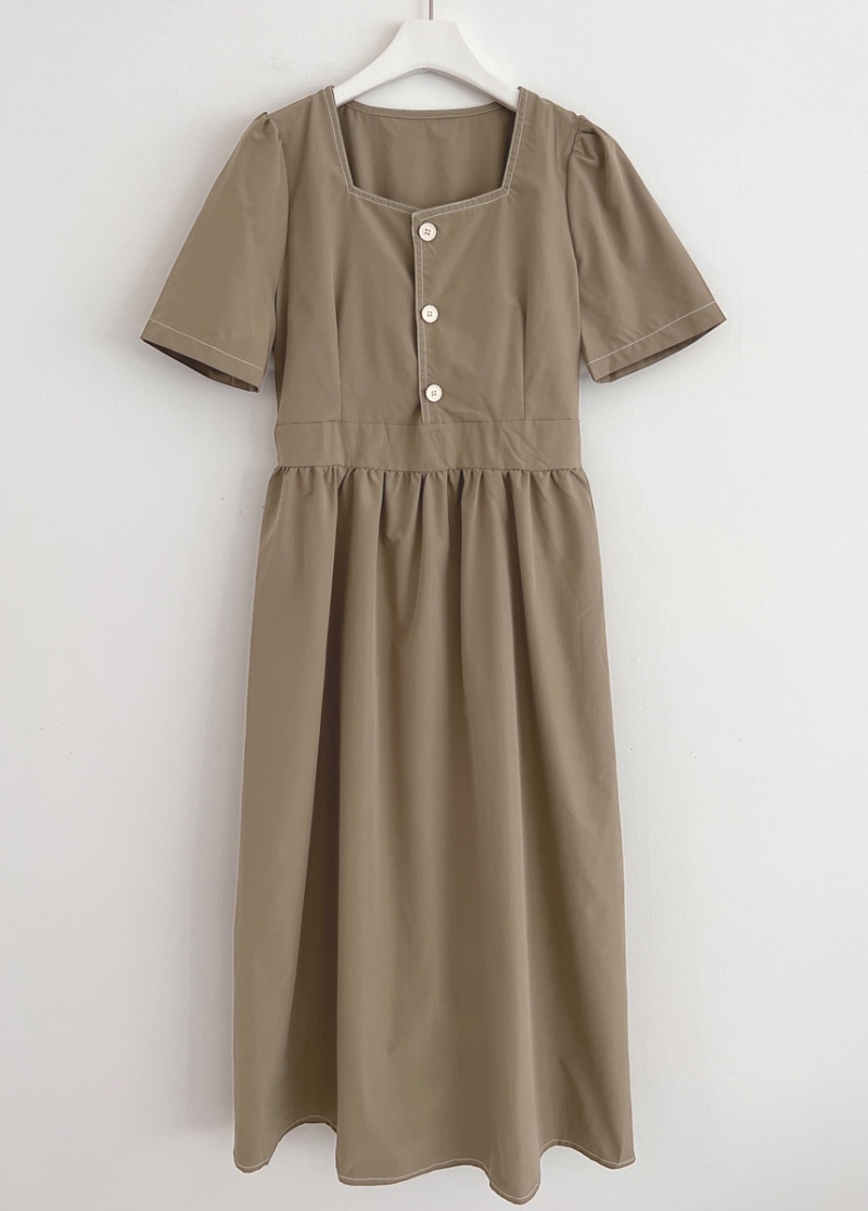 Slim square collar retro Korean style short sleeve dress