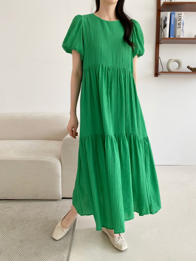 Summer puff sleeve simple Korean style dress