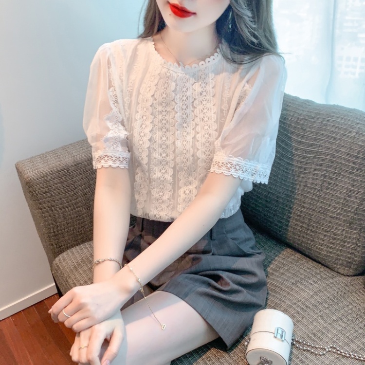 Summer round neck small shirt lace tops for women