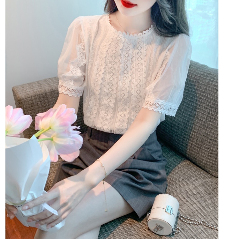 Summer round neck small shirt lace tops for women