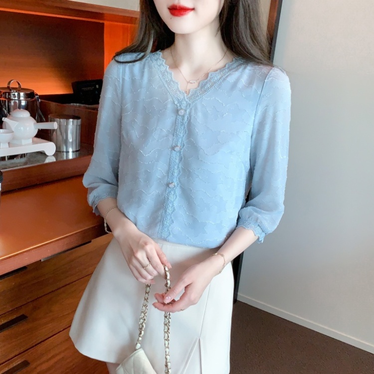 Lace chiffon shirt short sleeve shirt for women