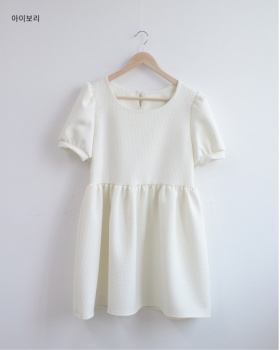 Thick and disorderly simple summer sweet round neck dress