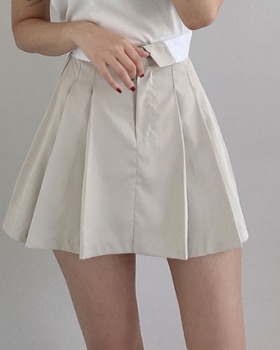 Mixed colors splice skirt pleated all-match short skirt