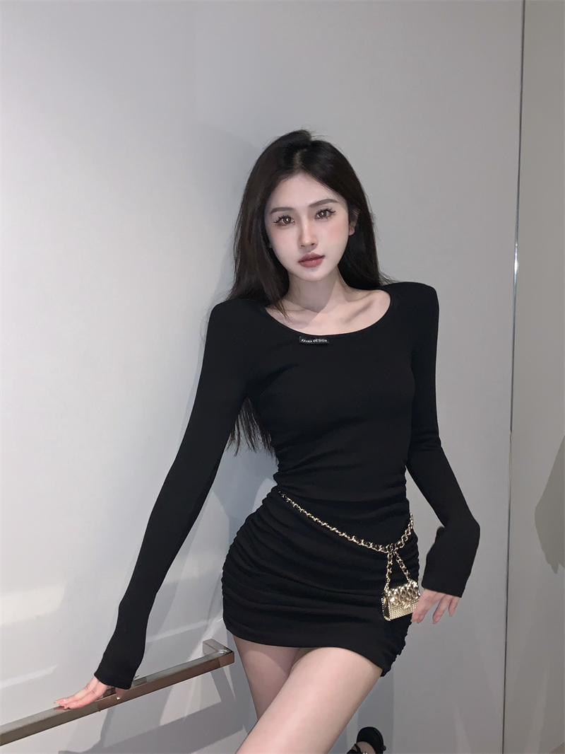 Fold spring Korean style slim package hip dress