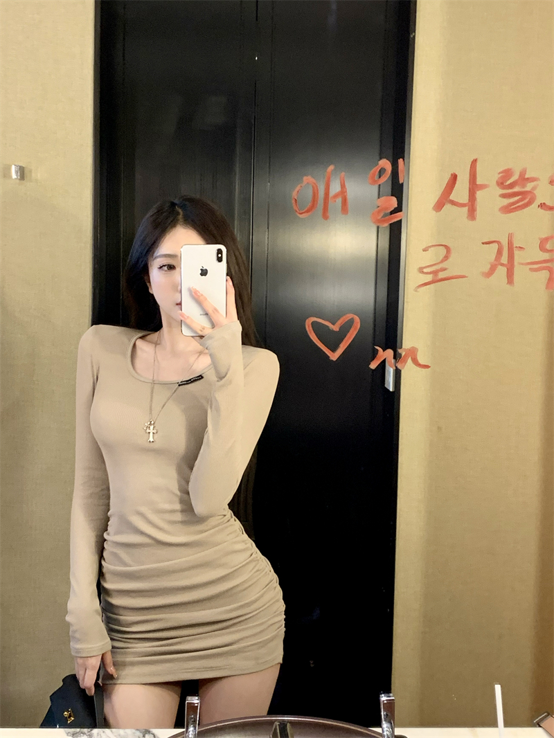 Fold spring Korean style slim package hip dress