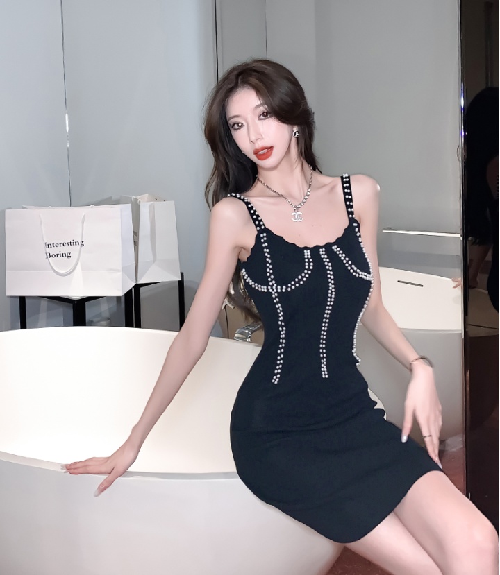 Night show spring sexy hollow sling pinched waist dress
