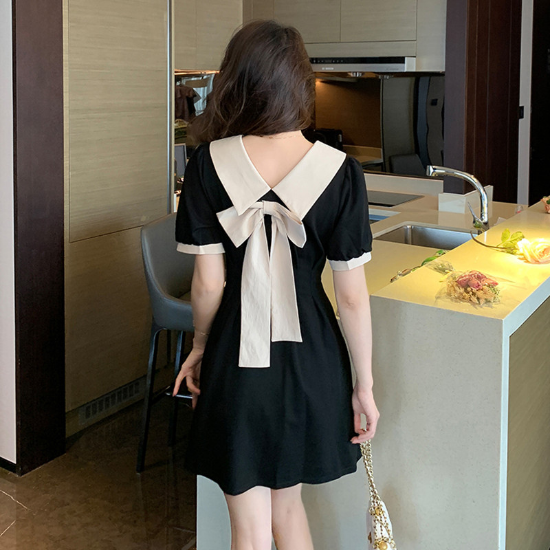 V-neck sweet short sleeve unique slim back bow Casual dress