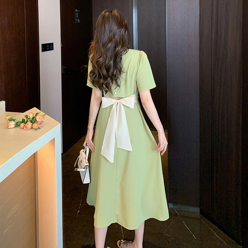 Spring and summer long dress square collar dress for women