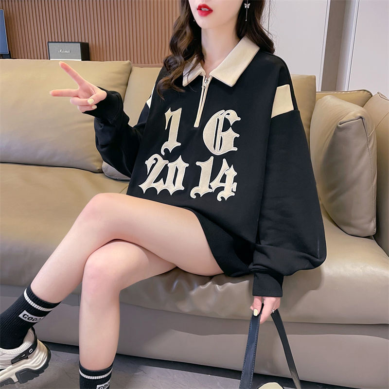 Patch loose embroidered splice Korean style hoodie
