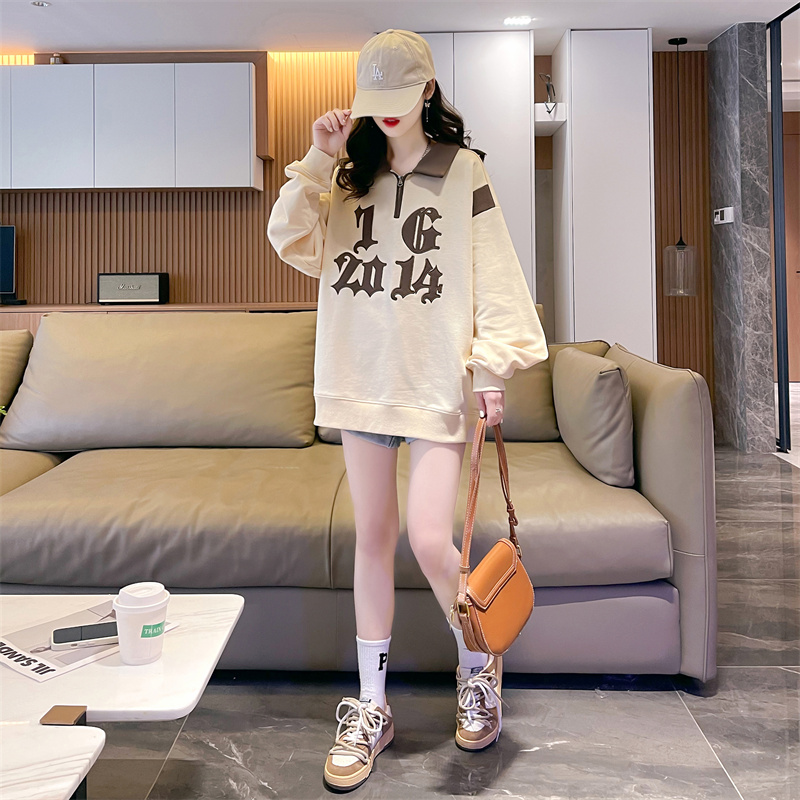 Patch loose embroidered splice Korean style hoodie
