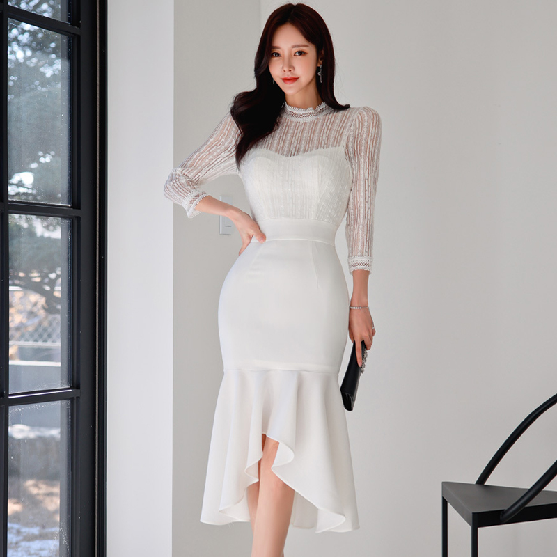 Temperament Korean style formal dress splice fashion dress