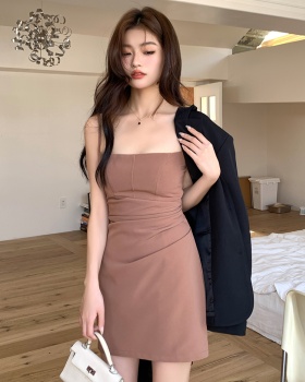 Package hip slim fold pinched waist clipping sling dress