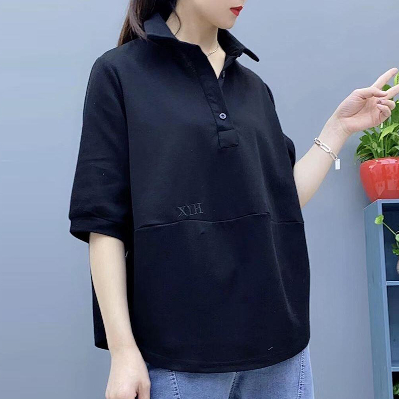 Thin short sleeve T-shirt large yard lapel tops for women