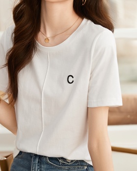 Basis embroidery T-shirt letters tops for women
