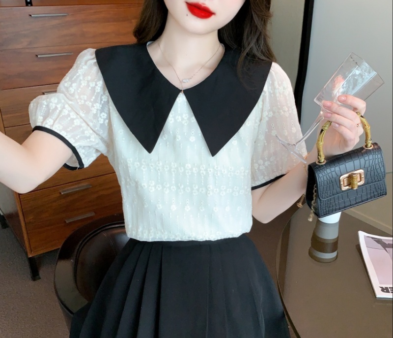 Doll collar small shirt lace chiffon shirt for women