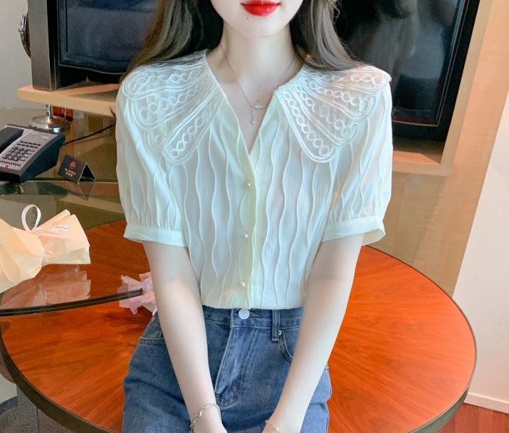 Lace doll collar tops Western style summer shirt