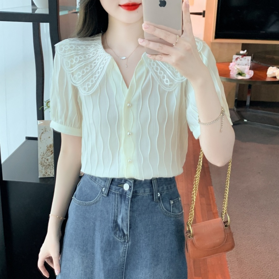 Lace doll collar tops Western style summer shirt