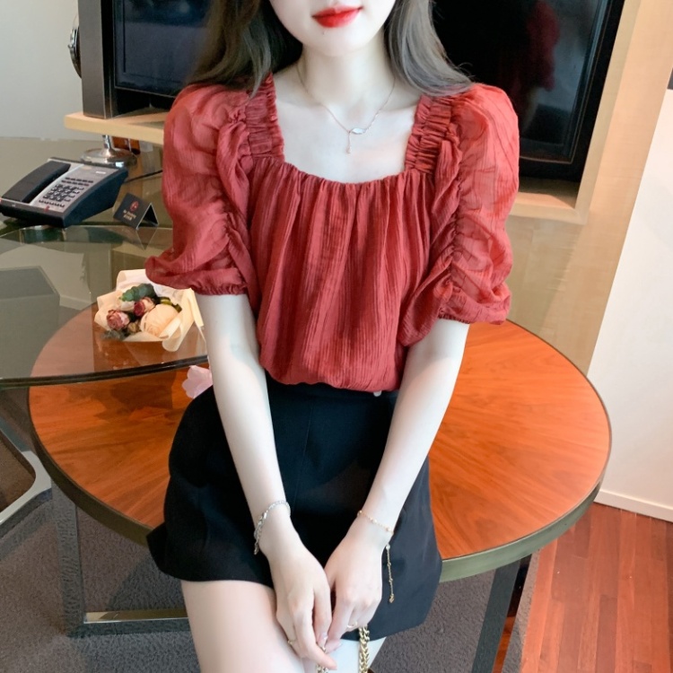 Western style small shirt square collar tops for women
