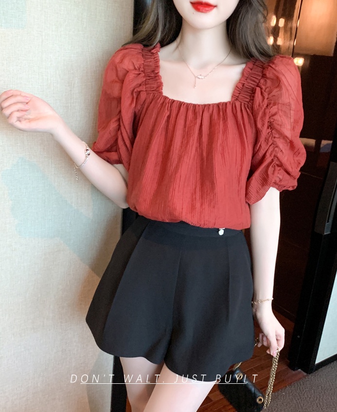 Western style small shirt square collar tops for women