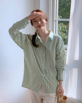 All-match long sleeve Korean style stripe shirt