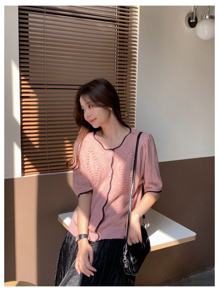 Knitted spring and summer short sleeve round neck cardigan