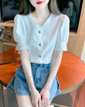 Korean style summer tops lace V-neck chiffon shirt