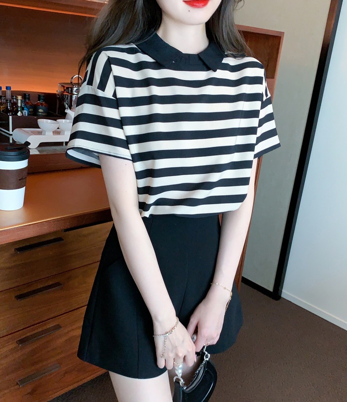 Loose Korean style chiffon shirt summer stripe shirt