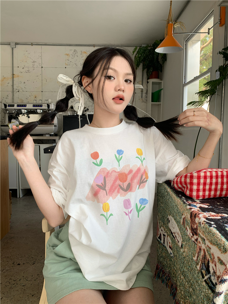 Casual colors short sleeve loose all-match T-shirt