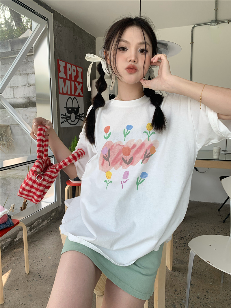 Casual colors short sleeve loose all-match T-shirt
