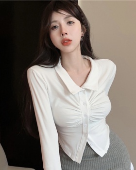 All-match sexy T-shirt long sleeve fold shirt for women