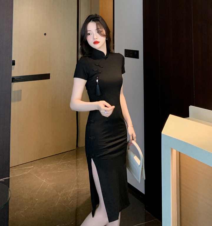 Chinese style retro long cheongsam slim pinched waist dress