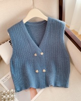 Pure double-breasted sweater knitted V-neck waistcoat for women