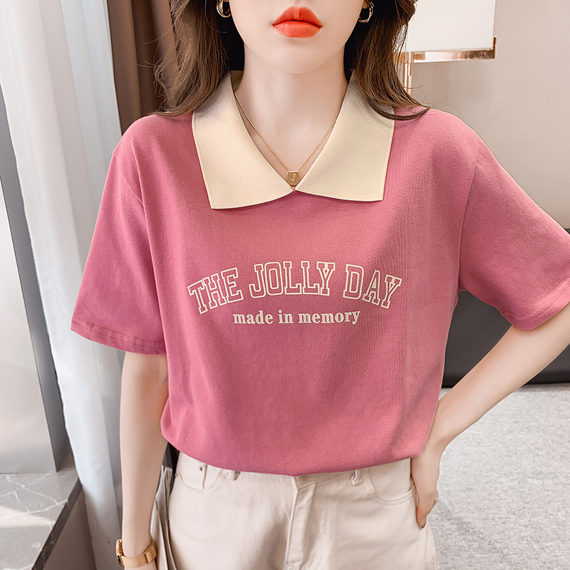 Summer short sleeve tops Western style loose T-shirt for women