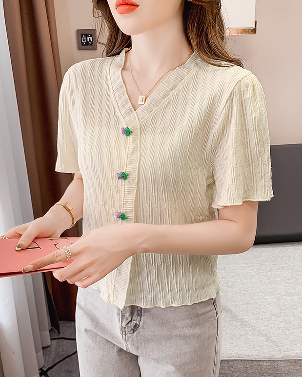 Short summer V-neck shirt short sleeve unique tops for women