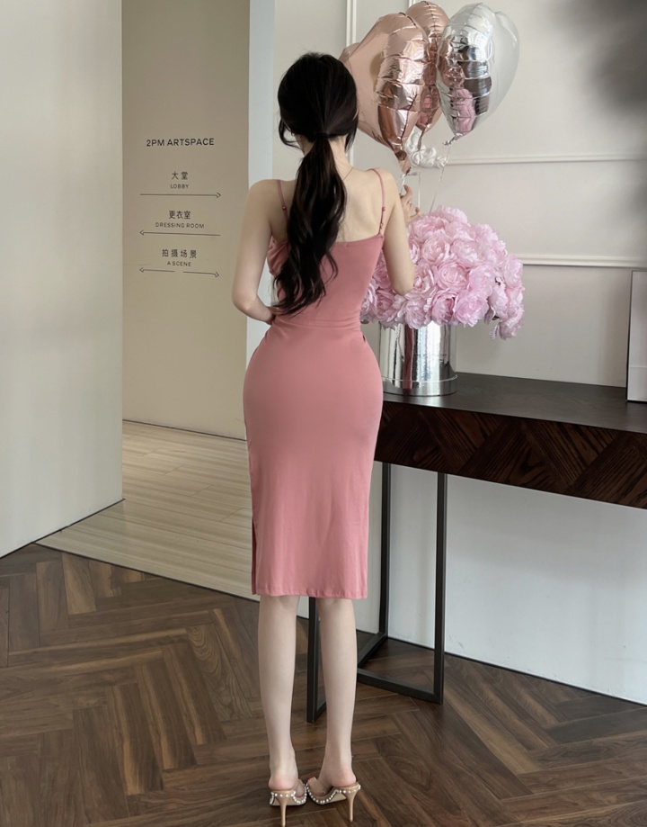 Sling summer dress package hip pink long dress for women