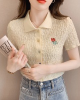 Embroidery lapel T-shirt short summer tops for women