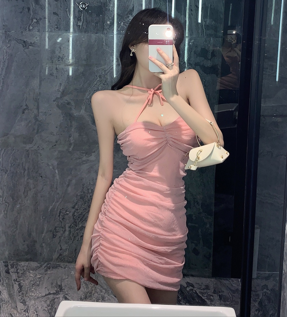 Package hip pink dress sexy T-back for women