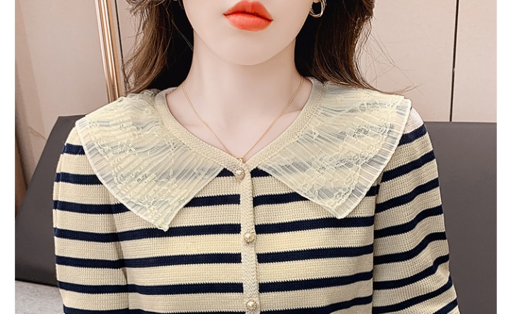 Stripe short sleeve T-shirt doll collar thin coat