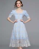 Retro embroidery long dress France style pinched waist dress