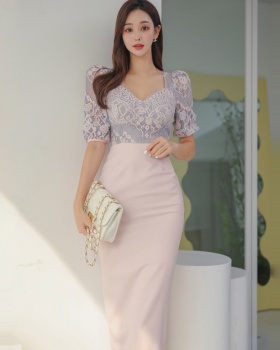 Slim splice Korean style fashion dress for women